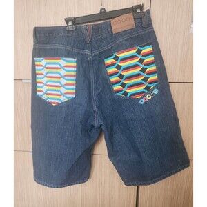 Coogi Vintage Men's Dark Wash Shorts Multicolored  Embroidered Pockets W 38 L 15